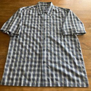 Vintage Men’s Pineapple Connection Medium Hawaiian Shirt Blue Plaid Rayon Blend‎